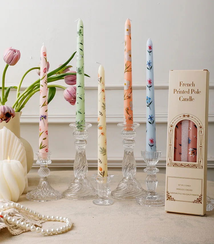 Heart & Flower Printed Taper Candles – Romantic Dinner Set - candletown.net