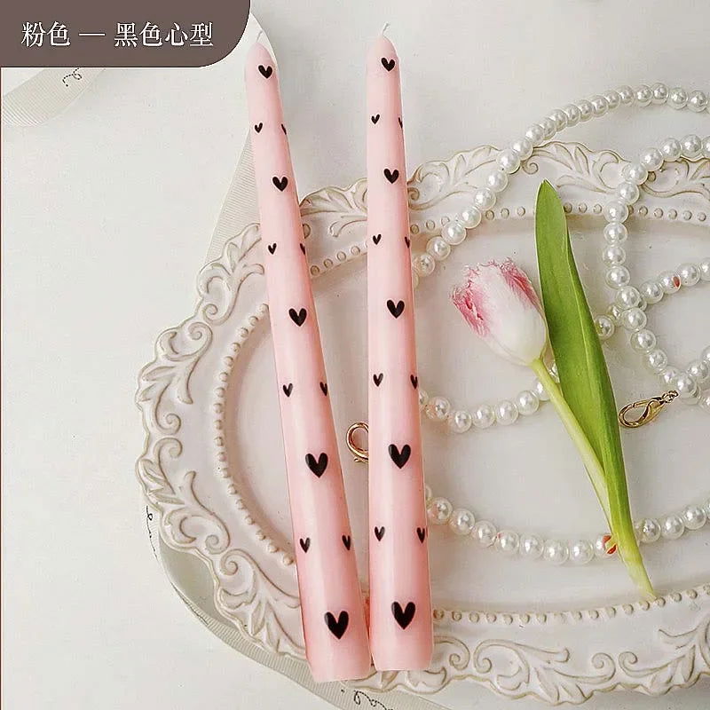 Heart & Flower Printed Taper Candles – Romantic Dinner Set - candletown.net