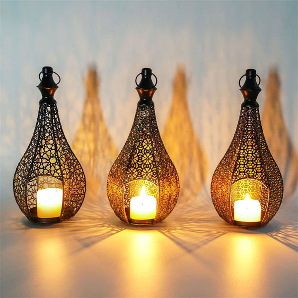 Hollow Vintage Moroccan Iron Candle Lantern for Home Decoration