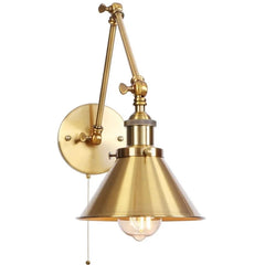 IWHD Long Arm LED Wall Light Sconce Gold Pull Chain Switch Hallway Bedroom Living Room Iron Industrial Adjustable Bedside Lamp - candletown.net