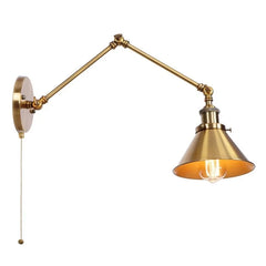IWHD Long Arm LED Wall Light Sconce Gold Pull Chain Switch Hallway Bedroom Living Room Iron Industrial Adjustable Bedside Lamp - candletown.net