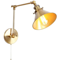 IWHD Long Arm LED Wall Light Sconce Gold Pull Chain Switch Hallway Bedroom Living Room Iron Industrial Adjustable Bedside Lamp - candletown.net
