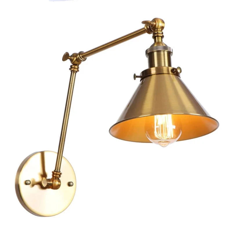 IWHD Long Arm LED Wall Light Sconce Gold Pull Chain Switch Hallway Bedroom Living Room Iron Industrial Adjustable Bedside Lamp - candletown.net