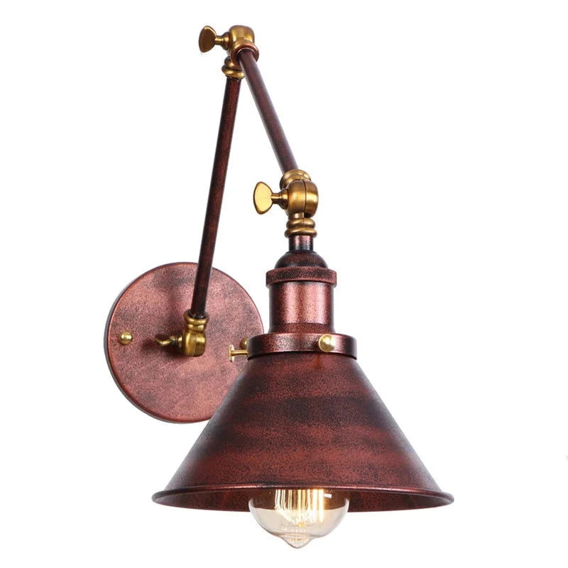 IWHD Long Arm LED Wall Light Sconce Gold Pull Chain Switch Hallway Bedroom Living Room Iron Industrial Adjustable Bedside Lamp - candletown.net