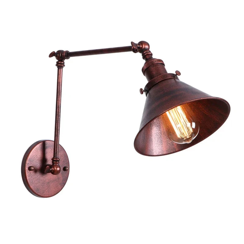 IWHD Long Arm LED Wall Light Sconce Gold Pull Chain Switch Hallway Bedroom Living Room Iron Industrial Adjustable Bedside Lamp - candletown.net