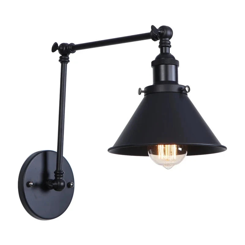 IWHD Long Arm LED Wall Light Sconce Gold Pull Chain Switch Hallway Bedroom Living Room Iron Industrial Adjustable Bedside Lamp - candletown.net