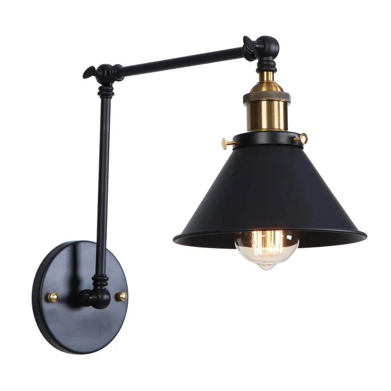IWHD Long Arm LED Wall Light Sconce Gold Pull Chain Switch Hallway Bedroom Living Room Iron Industrial Adjustable Bedside Lamp - candletown.net