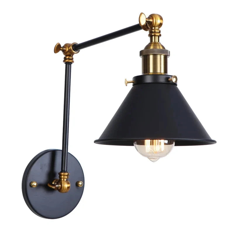 IWHD Long Arm LED Wall Light Sconce Gold Pull Chain Switch Hallway Bedroom Living Room Iron Industrial Adjustable Bedside Lamp - candletown.net