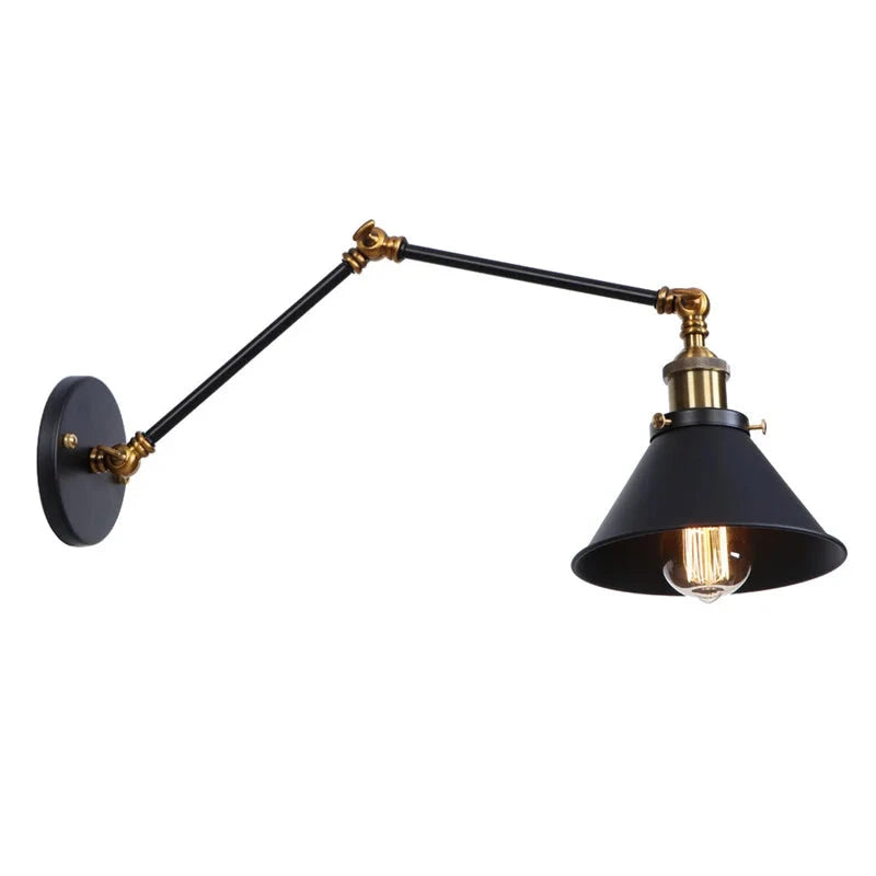 IWHD Long Arm LED Wall Light Sconce Gold Pull Chain Switch Hallway Bedroom Living Room Iron Industrial Adjustable Bedside Lamp - candletown.net