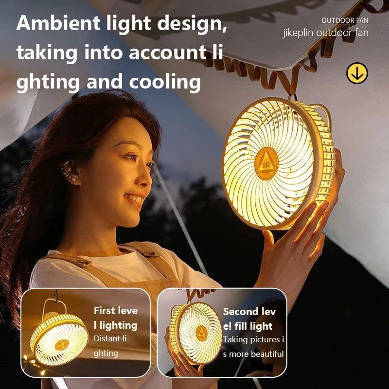 New 12000mAh Camping Fan Rechargeable Tripod Fan Portable Circulator Wireless Ceiling Electric Fan with Power Bank LED Lighting - candletown.net