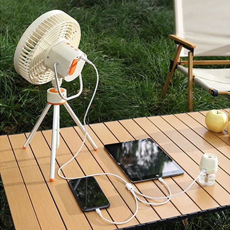 New 12000mAh Camping Fan Rechargeable Tripod Fan Portable Circulator Wireless Ceiling Electric Fan with Power Bank LED Lighting - candletown.net