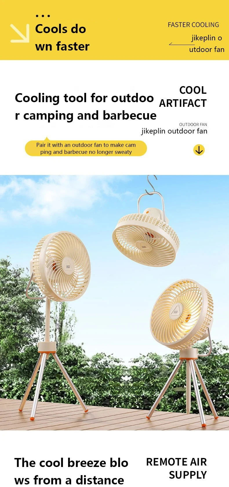 New 12000mAh Camping Fan Rechargeable Tripod Fan Portable Circulator Wireless Ceiling Electric Fan with Power Bank LED Lighting - candletown.net
