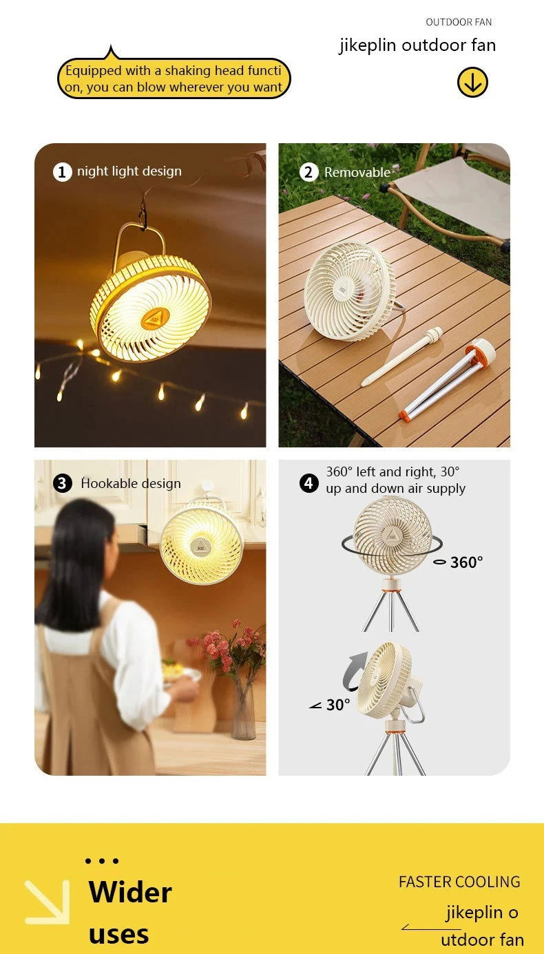 New 12000mAh Camping Fan Rechargeable Tripod Fan Portable Circulator Wireless Ceiling Electric Fan with Power Bank LED Lighting - candletown.net