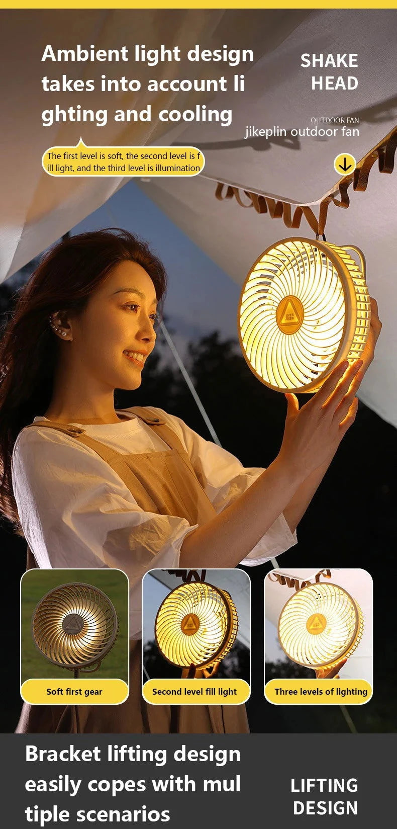 New 12000mAh Camping Fan Rechargeable Tripod Fan Portable Circulator Wireless Ceiling Electric Fan with Power Bank LED Lighting - candletown.net
