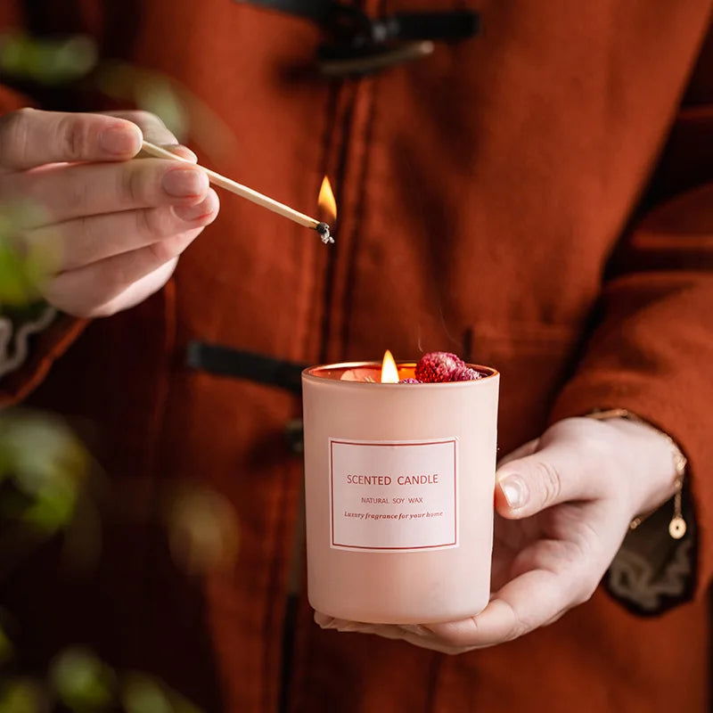 Pink Electroplated Cup Scented Candles - Atmosphere Decorated Candles with Dried Flowers - candletown.net