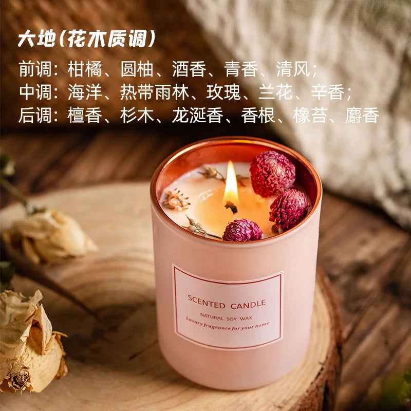 Pink Electroplated Cup Scented Candles - Atmosphere Decorated Candles with Dried Flowers - candletown.net