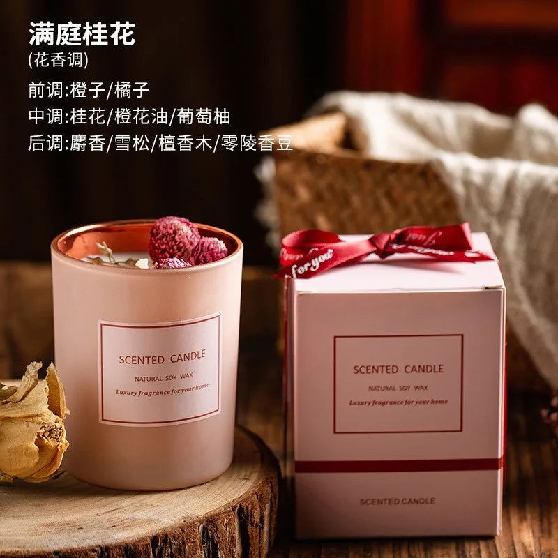 Pink Electroplated Cup Scented Candles - Atmosphere Decorated Candles with Dried Flowers - candletown.net