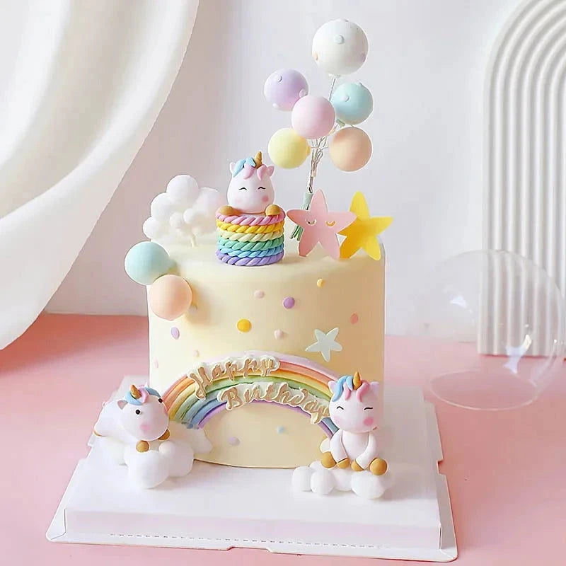 Rainbow Unicorn Cake Topper  Girl Baby Shower Birthday Decoration Kids Liked Unicorn Theme Decor Cupcake Party Baking Supplies - candletown.net