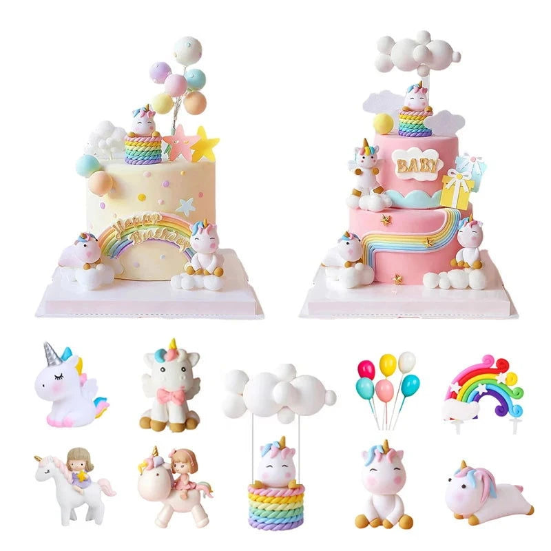 Rainbow Unicorn Cake Topper  Girl Baby Shower Birthday Decoration Kids Liked Unicorn Theme Decor Cupcake Party Baking Supplies - candletown.net