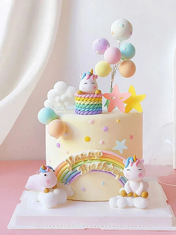 Rainbow Unicorn Cake Topper  Girl Baby Shower Birthday Decoration Kids Liked Unicorn Theme Decor Cupcake Party Baking Supplies - candletown.net