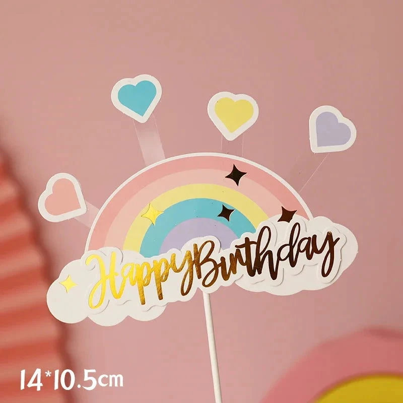 Rainbow Unicorn Cake Topper  Girl Baby Shower Birthday Decoration Kids Liked Unicorn Theme Decor Cupcake Party Baking Supplies - candletown.net
