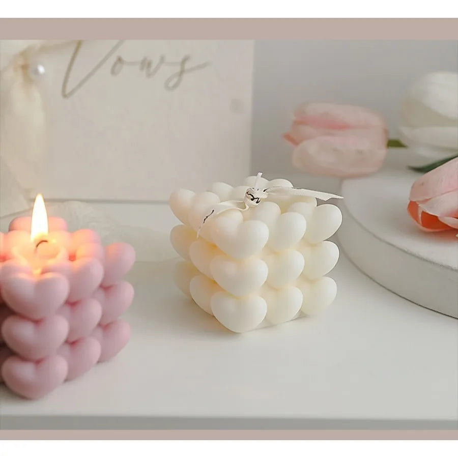 Pastel Heart Cube Soy Wax Candle – Sculptural Decor & Gift - candletown.net