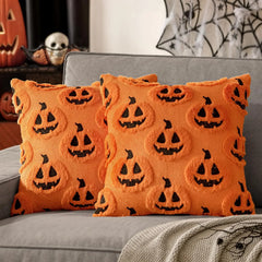 Halloween Pumpkin Pillow Cover – Embroidered Faux Wool Cushion Cover 45 × 45 cm