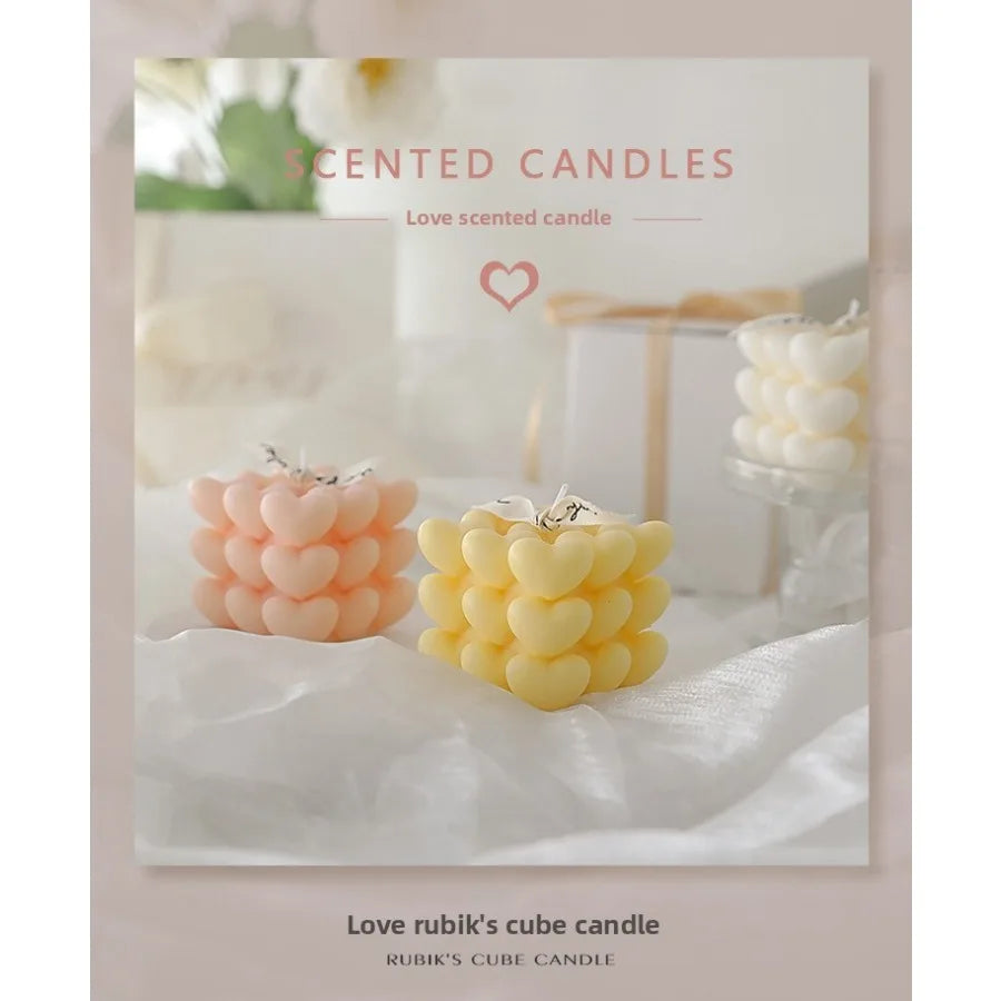 Pastel Heart Cube Soy Wax Candle – Sculptural Decor & Gift - candletown.net