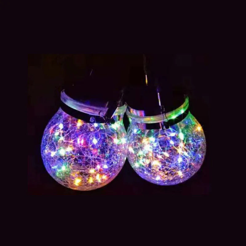 Solar Powered Cracked Glass Jar Lamp