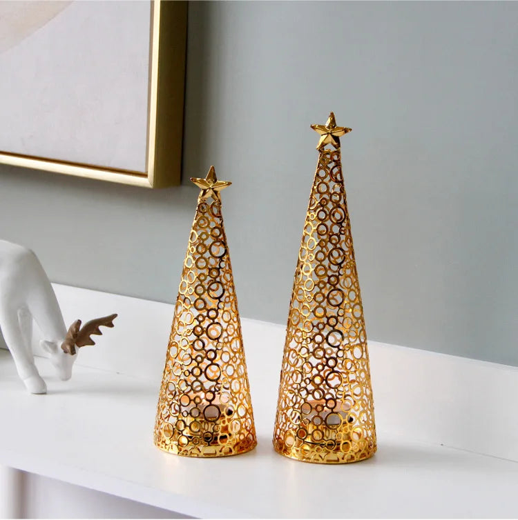 Gold Metal Christmas Tree Tealight Holder