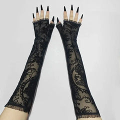 Skeleton Cross Lace Fingerless Gloves – Halloween Cosplay Accessory