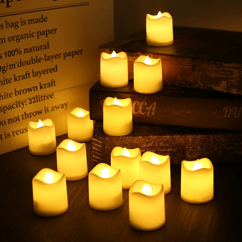 24-Pack Flickering LED Tea Light Candles – Remote & Flameless Decor