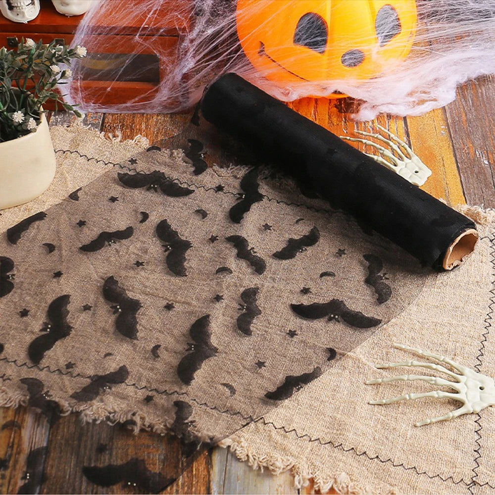 Halloween Pitsi Pöytäliina – Lepakko, Hämähäkinseitti & Pääkallokuviot