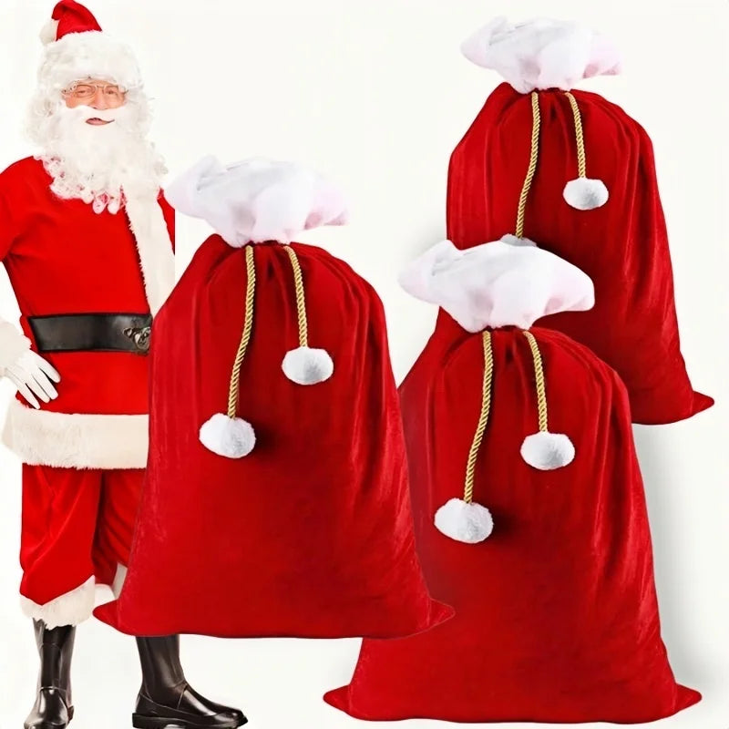 Red Santa Claus costume with two large red sacks on a white background