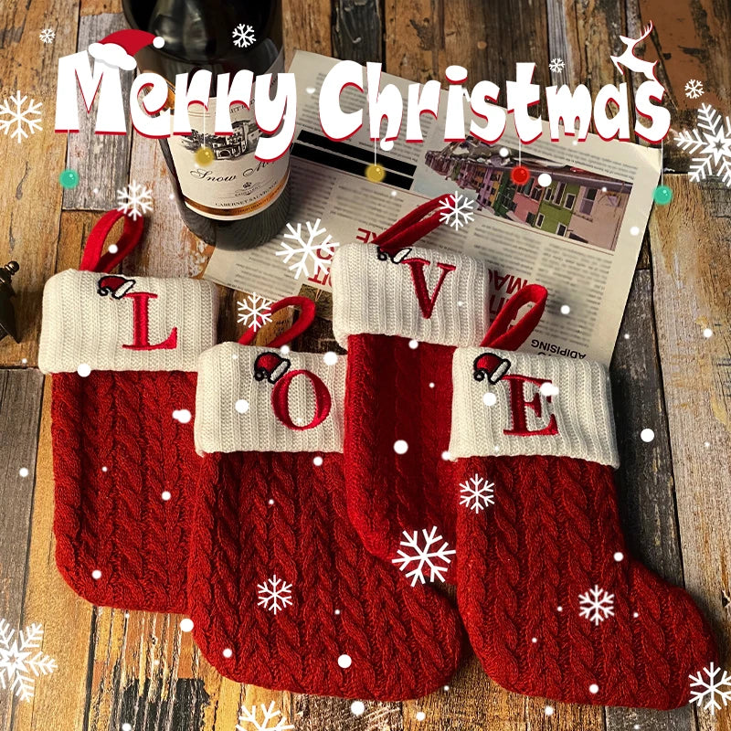 Christmas Knitted Stocking with Letter Design