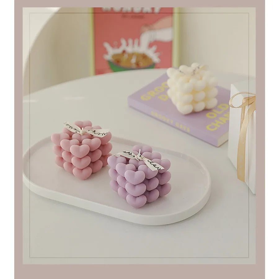 Pastel Heart Cube Soy Wax Candle – Sculptural Decor & Gift - candletown.net