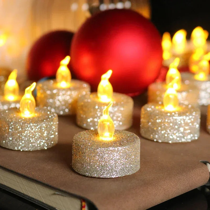 Gold or Silver Glitter LED Flameless Tealight Candles – 3/6/12pcs Set
