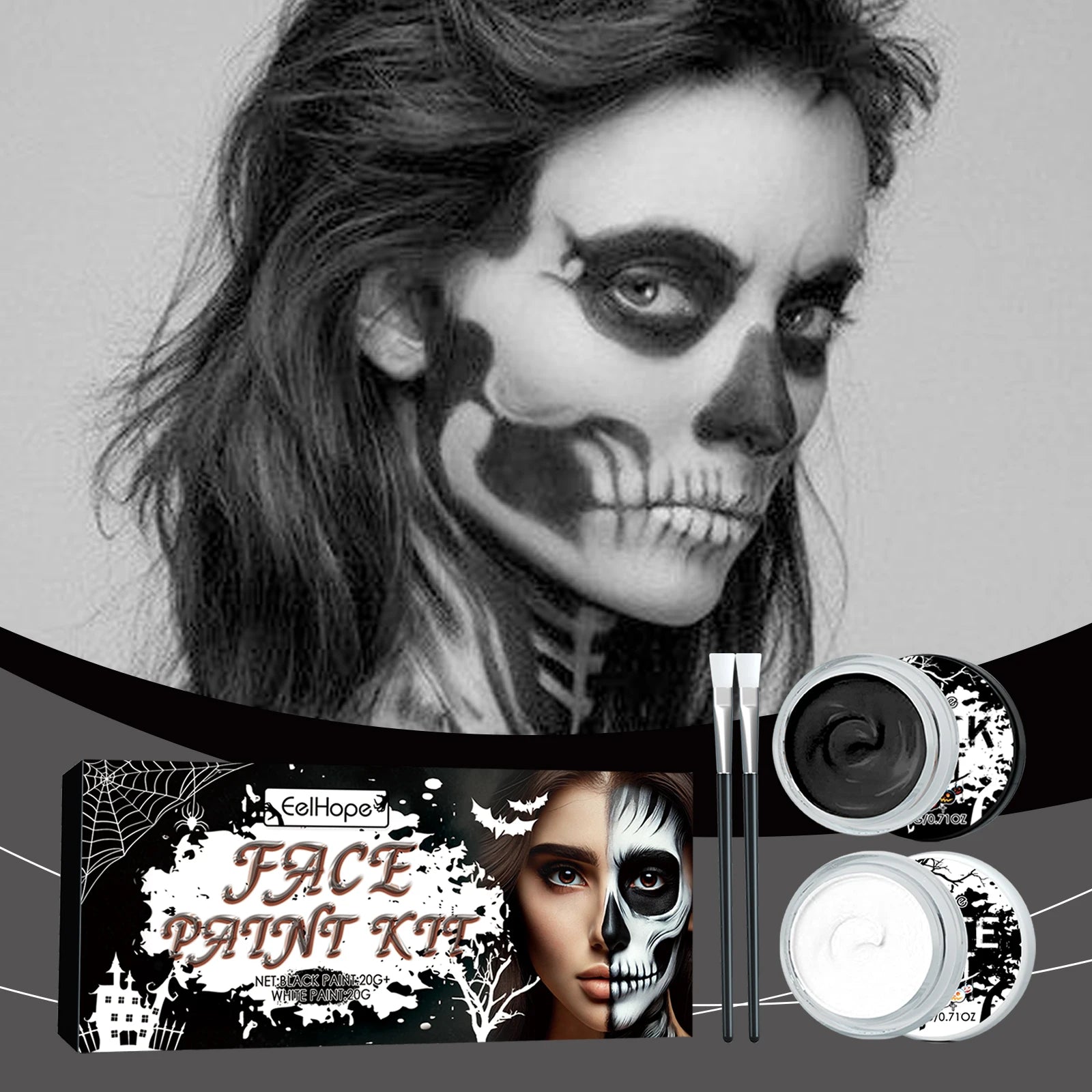 Black & White Halloween Face Paint Set