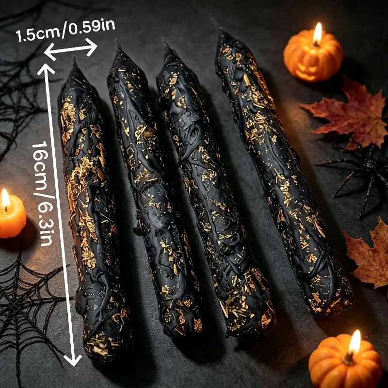 Black & Gold Drip Taper Candles – 6-Piece Gothic Candle Set - candletown.net