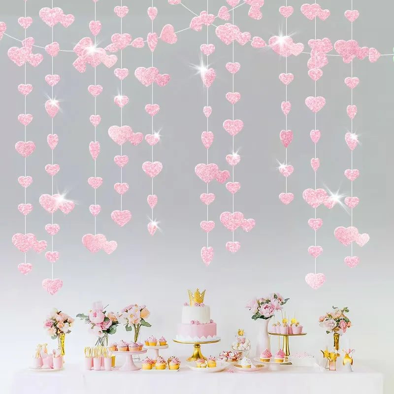 Red Glitter Heart Hanging Garland - candletown.net