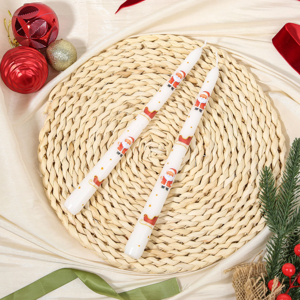 2 Pack Christmas Taper Candles – Santa Claus Pattern - candletown.net