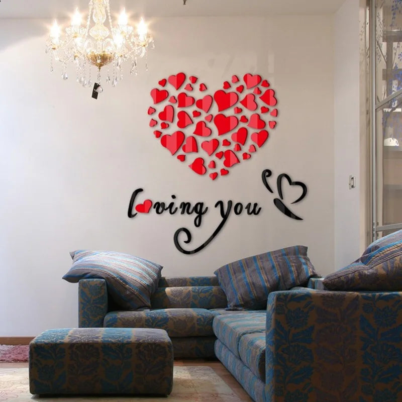 DIY Love Heart Acrylic Wall Stickers – 3D Mirror Decor - candletown.net
