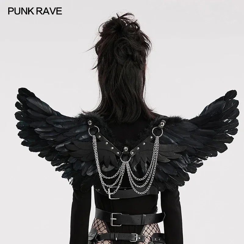 Punk Feather Wing Harness with Chains – Halloween & Party Accessory