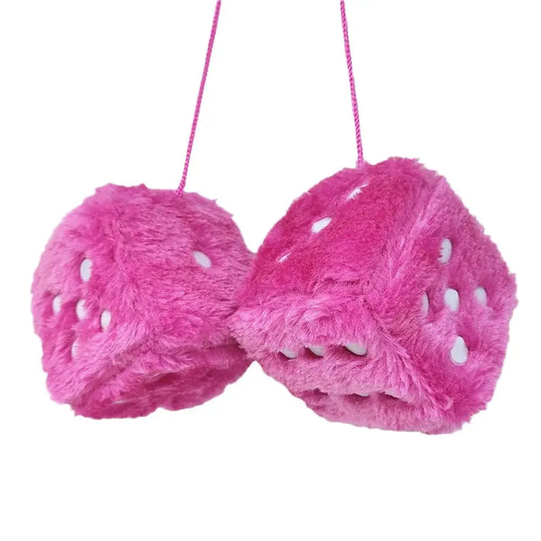 Retro 90s Fuzzy Dice – Plush Hanging Car Mirror Dice