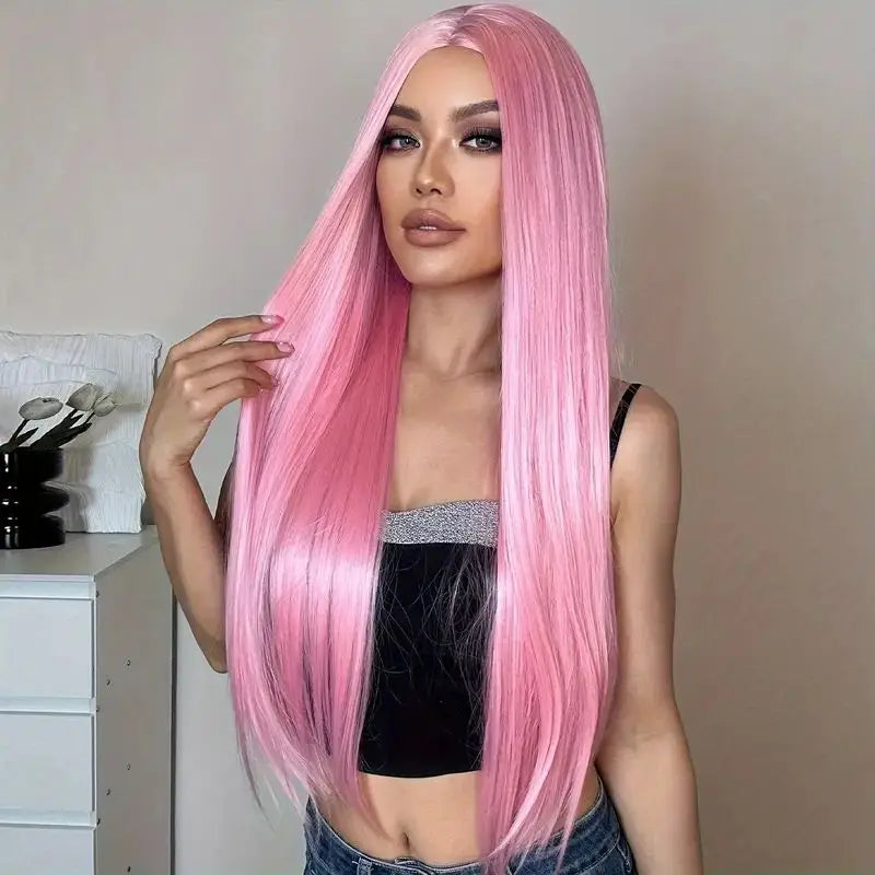 Long Straight Synthetic Wig with Bangs – Natural Look Wig for Women
