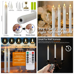 6Pcs Flameless LED Taper Candle Set with Timer and Holders