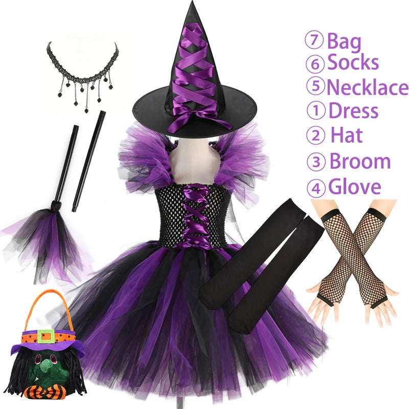 Kids Witch Costume – Hat, Broom & Accessory Options (Multicolor)