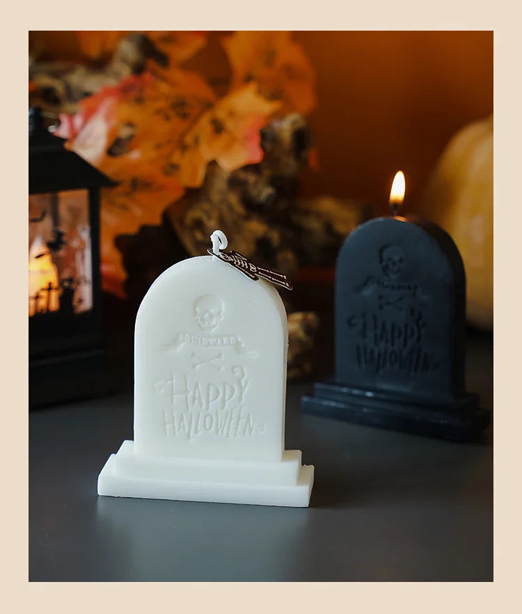 Halloween Kynttiläsarja – Käsintehdyt Tuoksukynttilät (Kallo, Kurpitsa, Hautakivi)