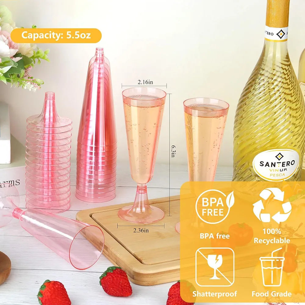 Disposable Champagne Glasses with Gold Rim