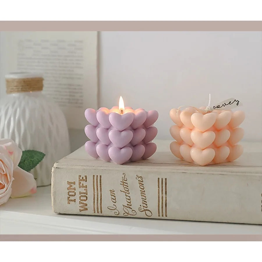 Pastel Heart Cube Soy Wax Candle – Sculptural Decor & Gift - candletown.net
